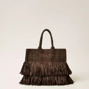 Twinset bolso shopper de rafia con flecos