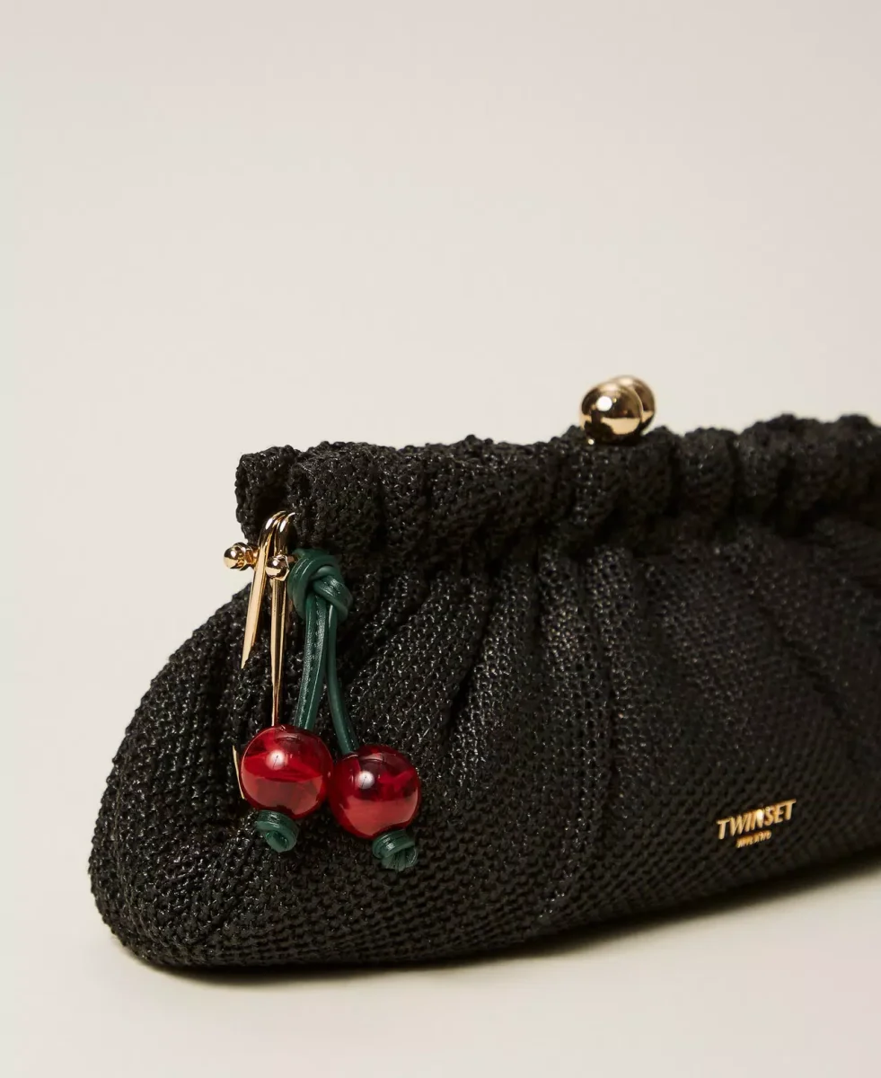 Twinset bolso clutch de rafia con colgante negro - Imagen 3