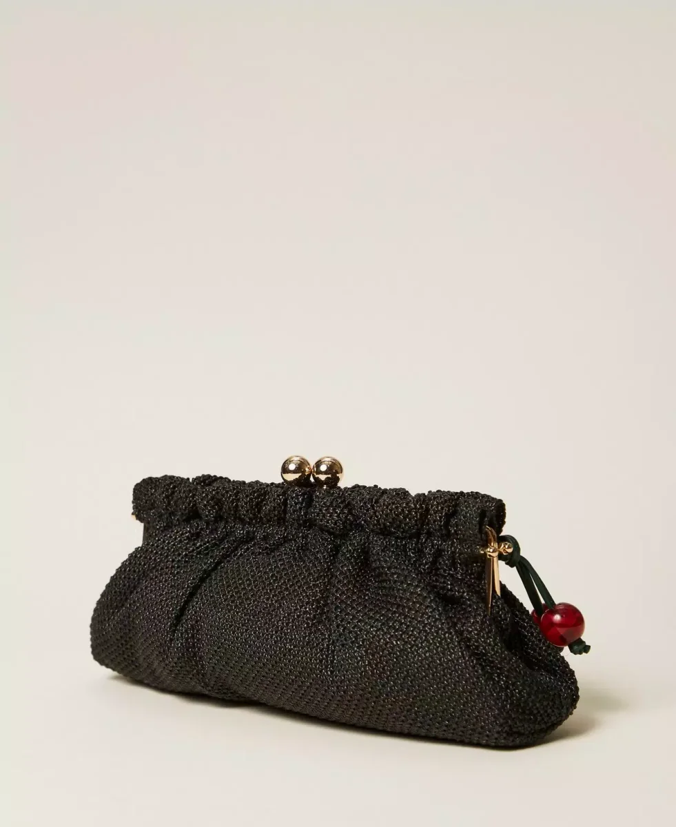 Twinset bolso clutch de rafia con colgante negro - Imagen 4
