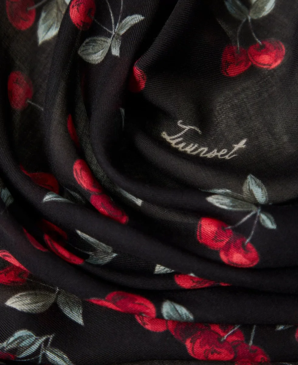 Twinset estola negra con estampado de cerezas - Imagen 3