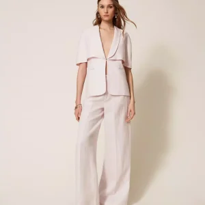 Twinset pantalones anchos de mezcla de lino