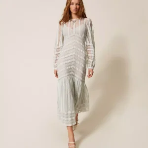 Twinset vestido largo de encaje a rayas