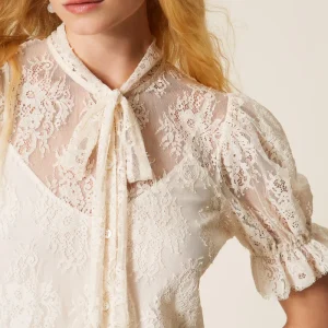 Twinset camisa de encaje con lazo