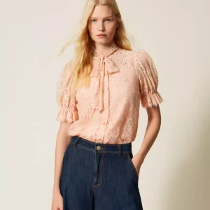 Twinset camisa de encaje con lazo