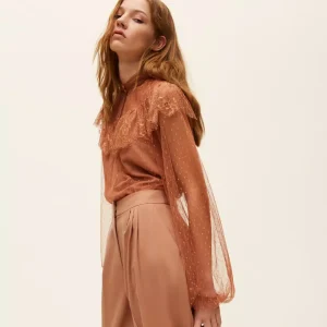Twinset blusa de tul plumetis con encaje