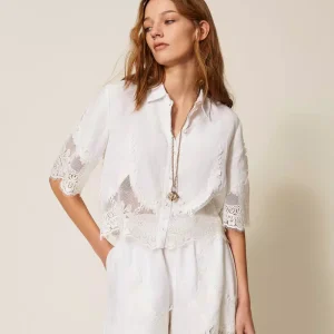 Twinset camisa de lino con encaje