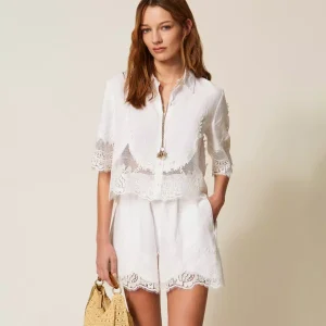 Twinset shorts de lino con encaje