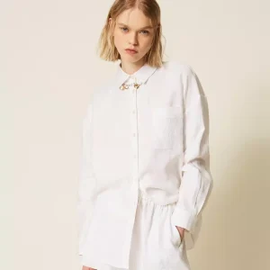 Twinset camisa de lino con logotipo bordado