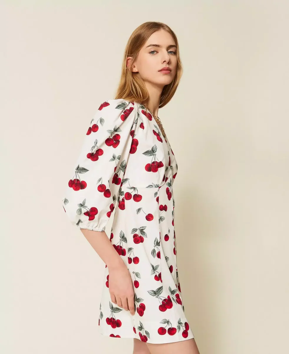 Twinset vestido corto de popelina con estampado de cerezas - Imagen 3