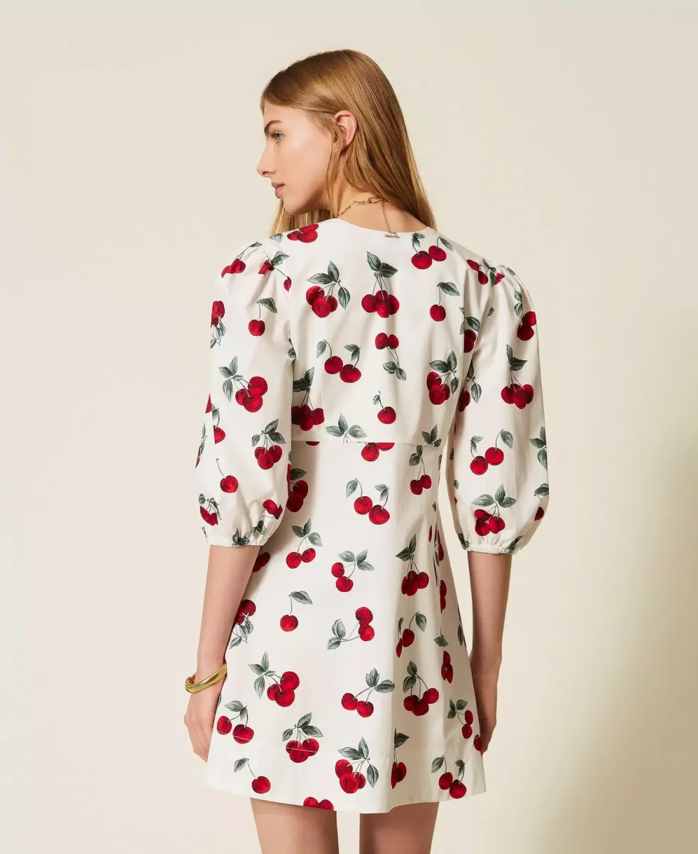 Twinset vestido corto de popelina con estampado de cerezas - Imagen 4