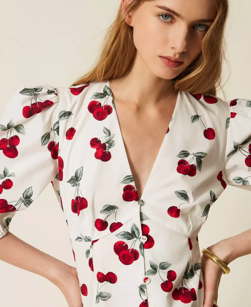 Twinset vestido corto de popelina con estampado de cerezas - Imagen 5