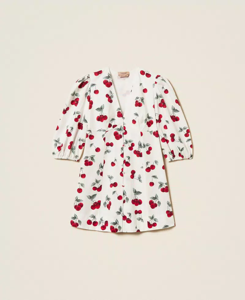 Twinset vestido corto de popelina con estampado de cerezas - Imagen 6