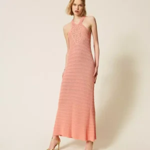 Twinset vestido largo de punto con ganchillo