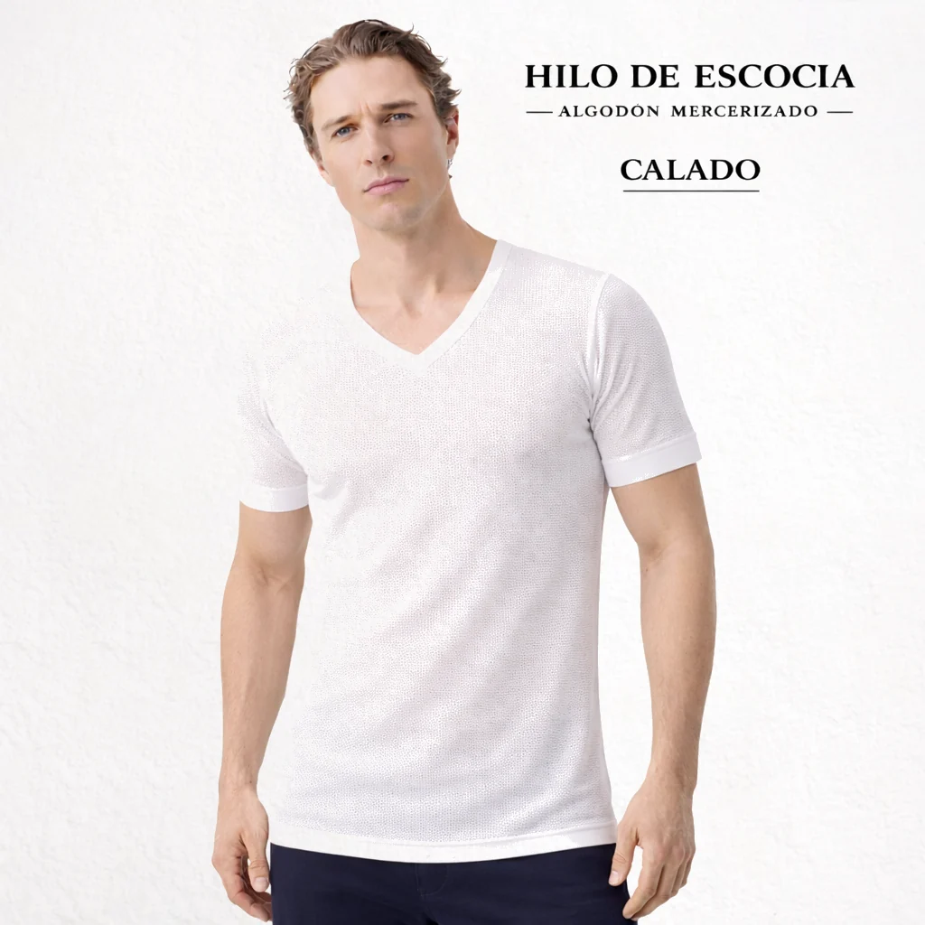 5234 CAMISETA MANGA CORTA CALADA HILO DE ESCOCIA. CUELLO PICO