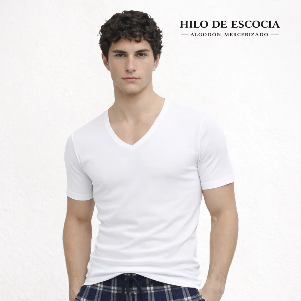 5238 CAMISETA MANGA CORTA HILO DE ESCOCIA. CUELLO PICO