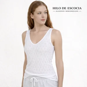 5827b CAMISETA CALADA TIRANTES HILO DE ESCOCIA 100% ALGODÓN ANTIALÉRGICA