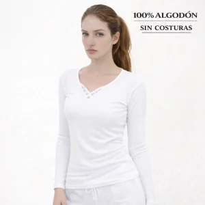 5834b CAMISETA MANGA LARGA ADORNO 100% ALGODÓN ANTIALÉRGICA