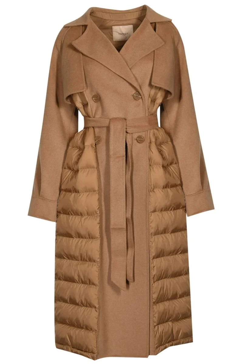 Twinset abrigo acolchado con cinturon camel - Imagen 4