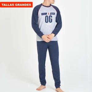 PIJAMA HOMBRE TALLAS GRANDES ATHLETIC 06 GRIS CON MANGAS AZUL MARINO