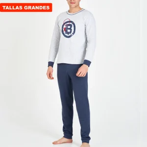 PIJAMA HOMBRE TALLAS GRANDES GRIS VIGORÉ CON LOGO “B” Y PANTALÓN AZUL MARINO