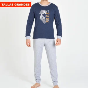 PIJAMA HOMBRE TALLAS GRANDES FREE AZUL MARINO CON PANTALÓN GRIS