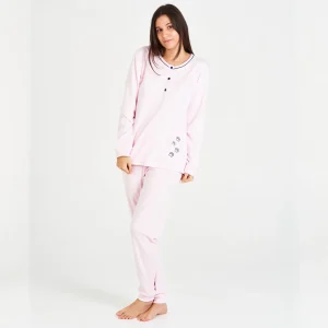 PIJAMA MUJER INVIERNO ROSA CLARO CON DETALLES MARINOS