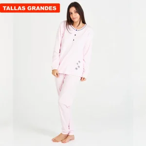 PIJAMA MUJER TALLAS GRANDES ROSA CON DETALLE DE FLORES