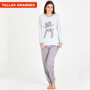 PIJAMA MUJER TALLAS GRANDES GRIS CON GATO