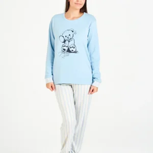 PIJAMA MUJER INVIERNO ROSA CON OSITO Y RAYAS