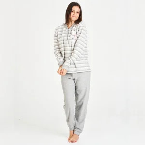 PIJAMA MUJER INVIERNO GRIS CON RAYAS RIZO