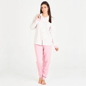 PIJAMA MUJER INVIERNO ROSA CON CAMISA ABOTONADA
