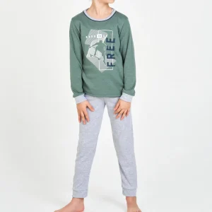 PIJAMA NIÑO INVIERNO VERDE “FREE” CON PANTALÓN GRIS