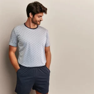 0840 PIJAMA HOMBRE ALGODÓN MANGA CORTA Y PANTALÓN CORTO CON BOLSILLOS. ESTAMPADO RAYOS