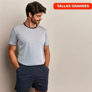 0840b PIJAMA HOMBRE ALGODÓN MANGA CORTA Y PANTALÓN CORTO CON BOLSILLOS. ESTAMPADO RAYOS