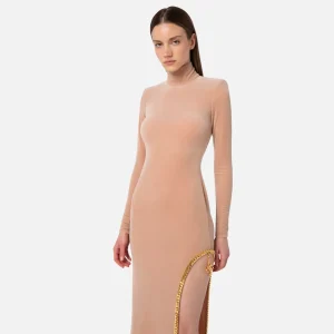 Elisabetta vestido red carpet de terciopelo con cadena