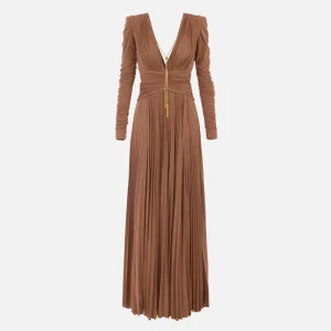 Elisabetta Franchi vestido red carpet de punto de lurex con collar