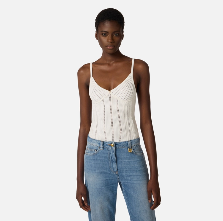 Elisabetta Franchi body de punto blanco - Imagen 4