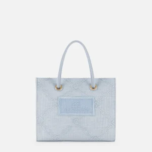 Elisabetta Franchi tote pequeño de rafia jacquard celeste