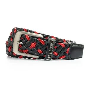 Cinturon Cuero Tejido Negro - Rojo
