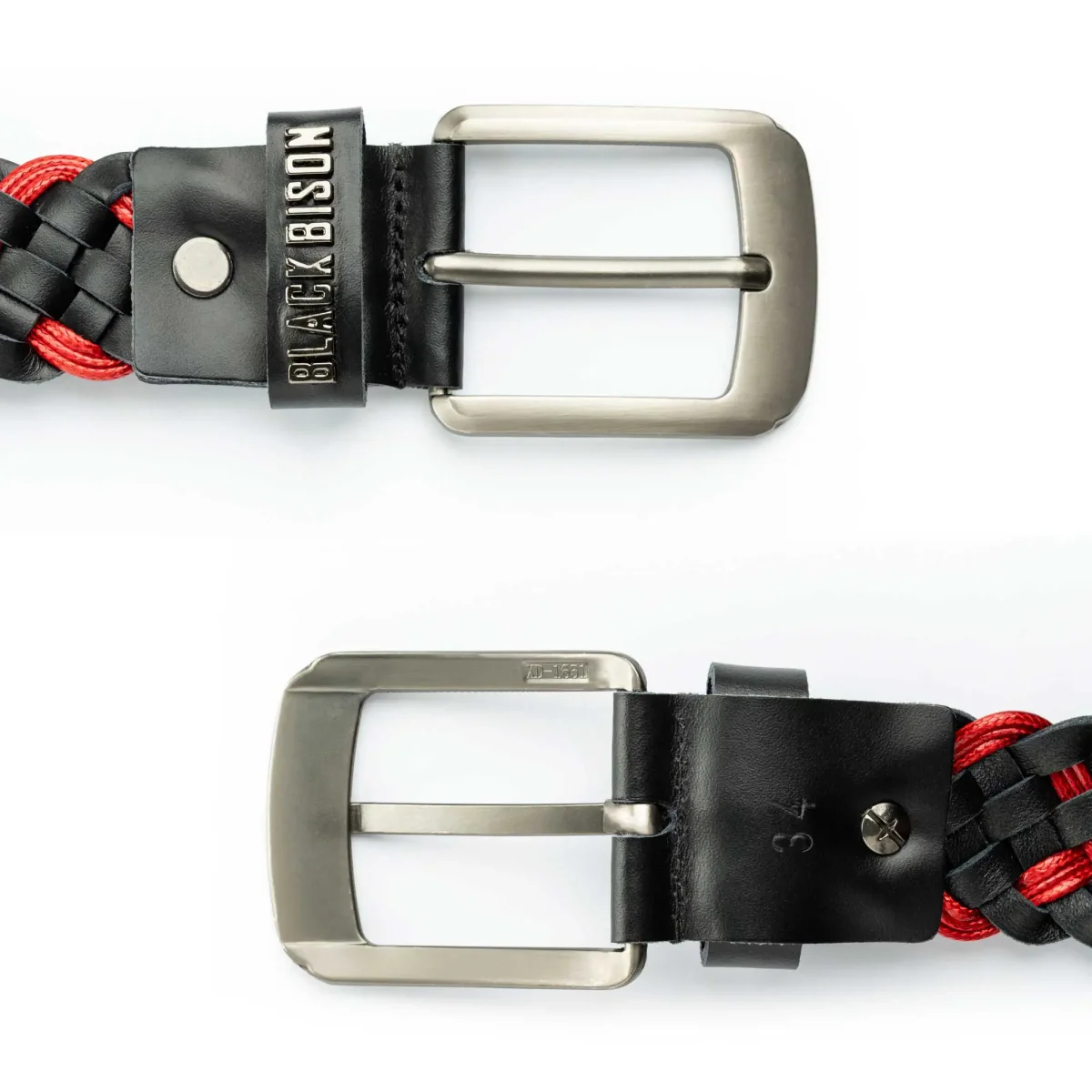 Cinturon Cuero Tejido Negro - Rojo - Imagen 4