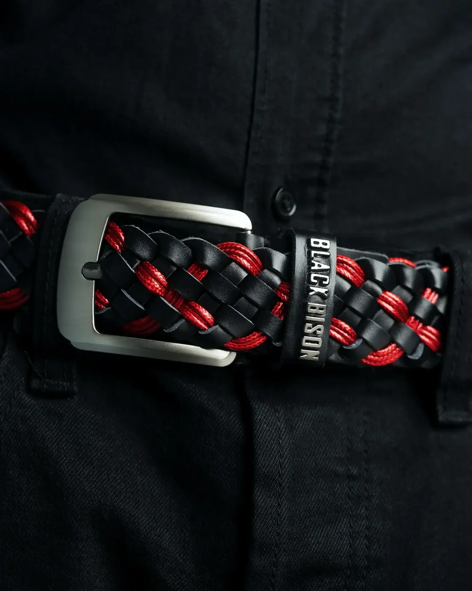 Cinturon Cuero Tejido Negro - Rojo - Imagen 5