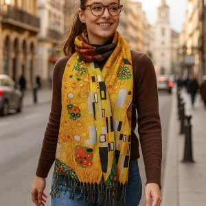 Bufanda estampada Klimt tacto cashmere pinturas 12