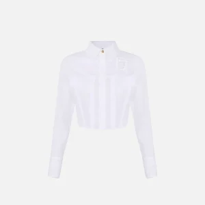 Elisabetta Franchi camisa de algodon con solapas y bordados