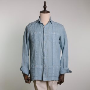 Guayabera lavada azul petróleo