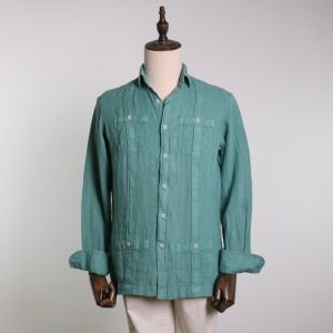 Guayabera lavada verde esmeralda