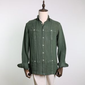 Guayabera lavada verde kaki