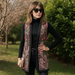 Chaleco reversible estampado y negro