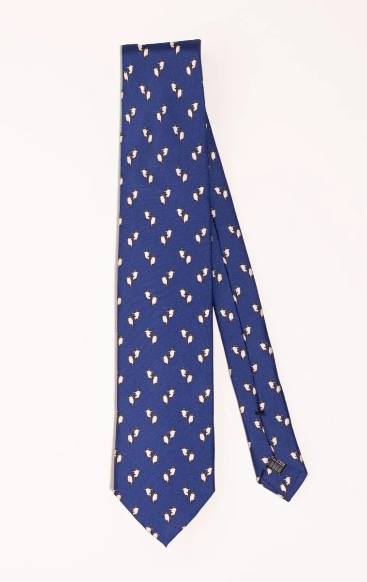 Corbata seda twill pingüino azul marino