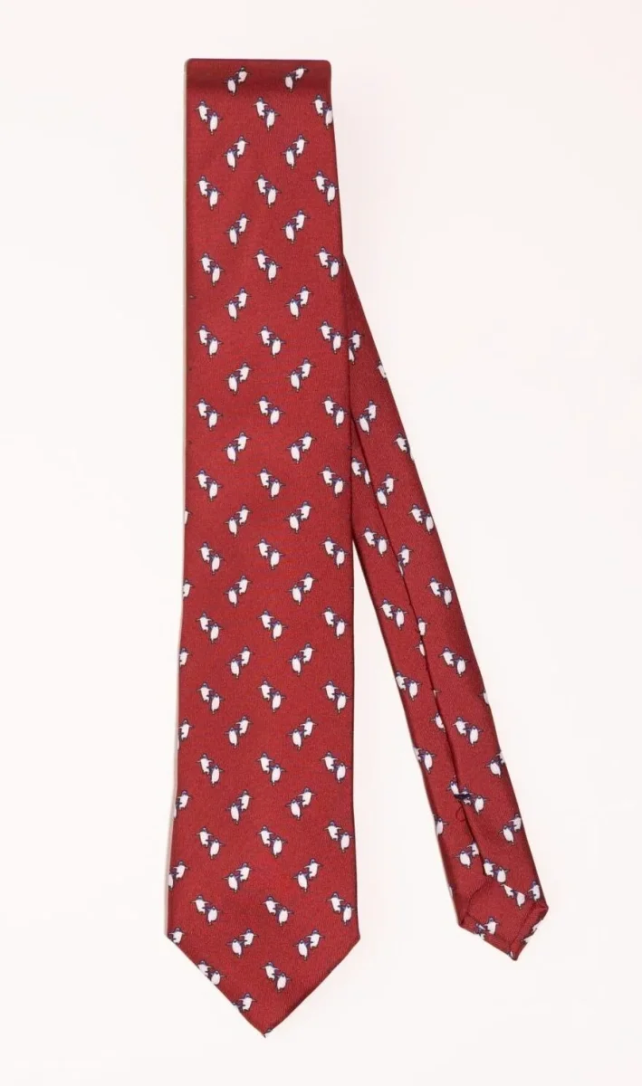 Corbata seda twill pingüino burdeos - Imagen 2