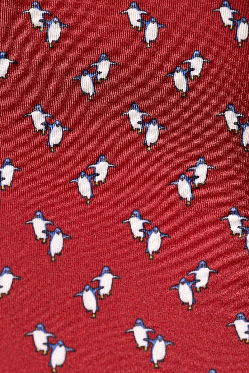 Corbata seda twill pingüino burdeos - Imagen 3